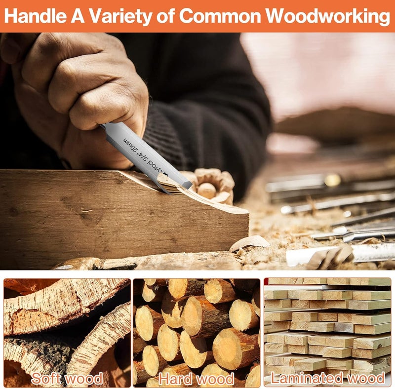 Lytool 5 Piece Wood Chisels Set, Wood Working Chisel Set for Woodworking, Carpentry, CR-V Steel Beveled Edge Blade, Wood Chisels for Woodcarving, Mortise,1/4", 1/2", 3/4", 1", 1-1/4" - Image 5